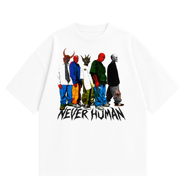 Never Human band photo tee, front