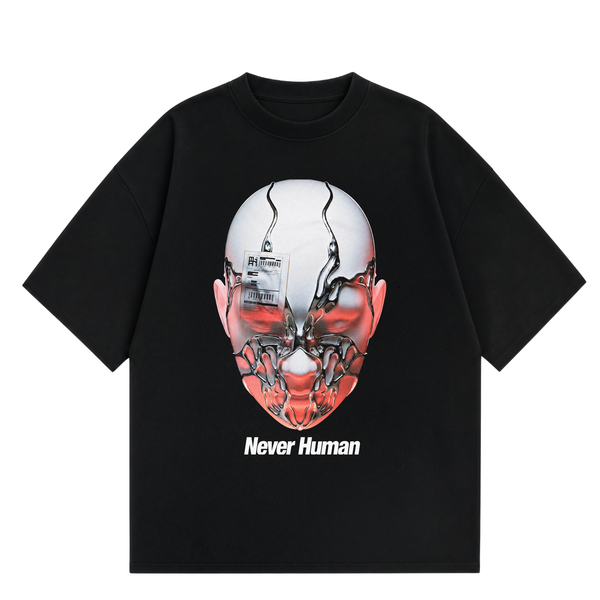 Never Human chrome tee, front