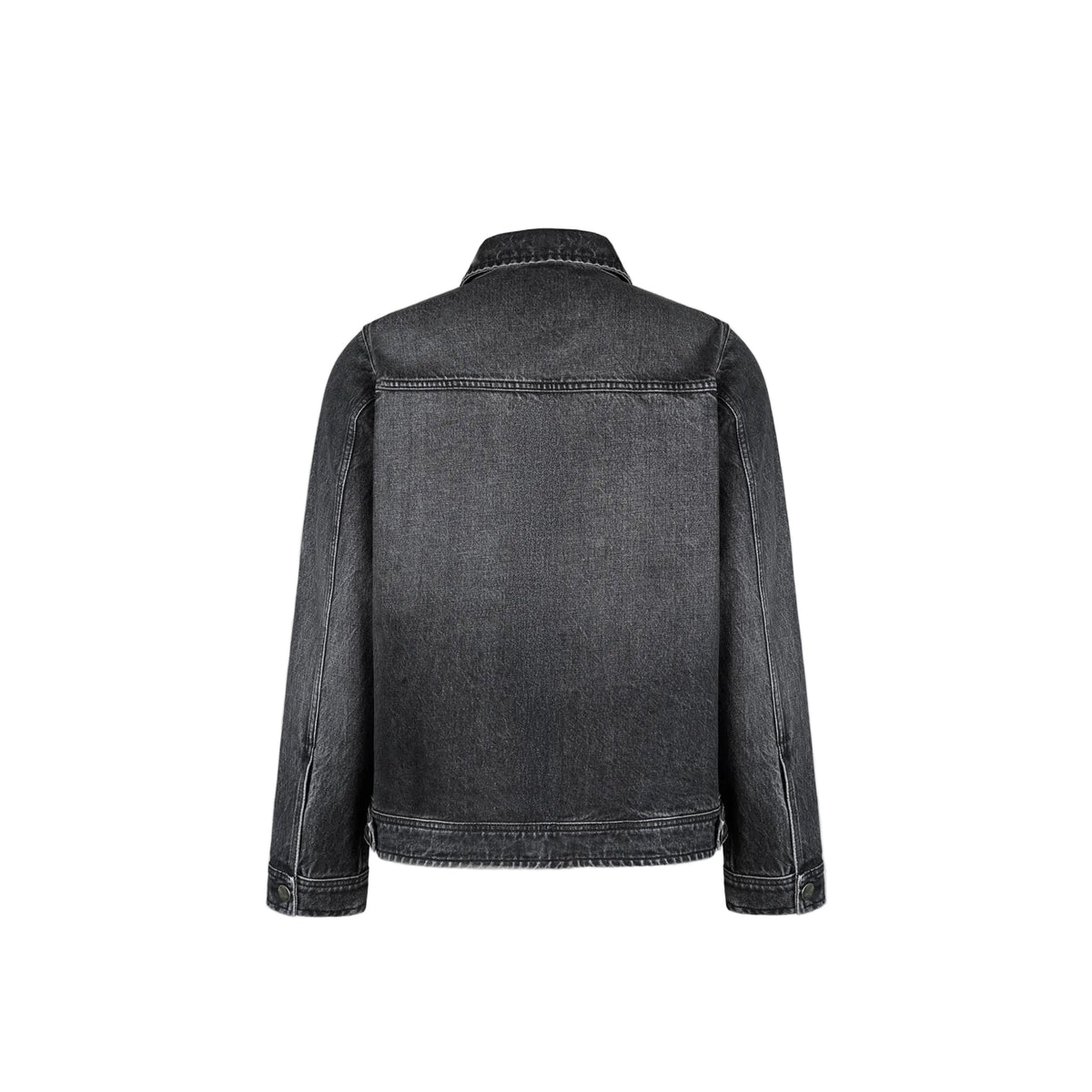 Never Human faded black relaxed denim jacket, back