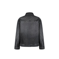 Never Human faded black relaxed denim jacket, back