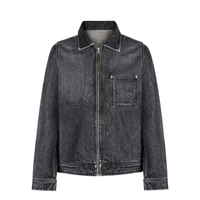 Never Human faded black relaxed denim jacket, front