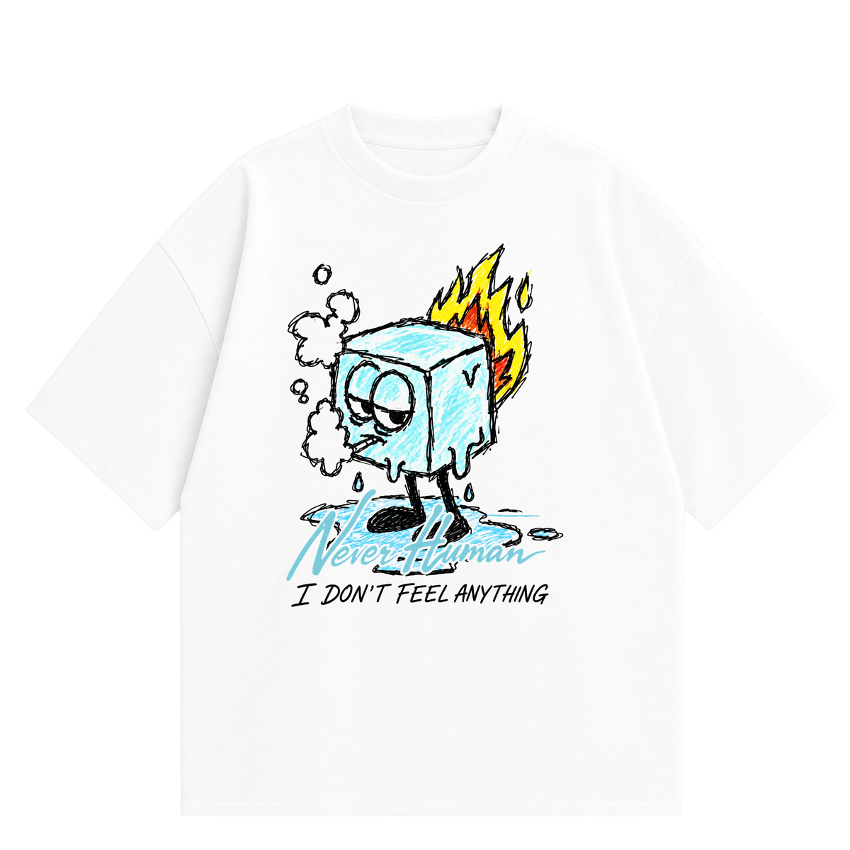 Never Human i don't feel anything tee, front