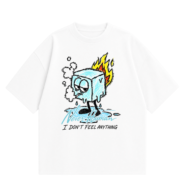 Never Human i don't feel anything tee, front