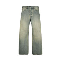 Never Human light blue loose fit jeans, front