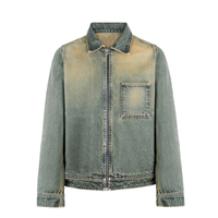 Never Human light blue relaxed denim jacket, front