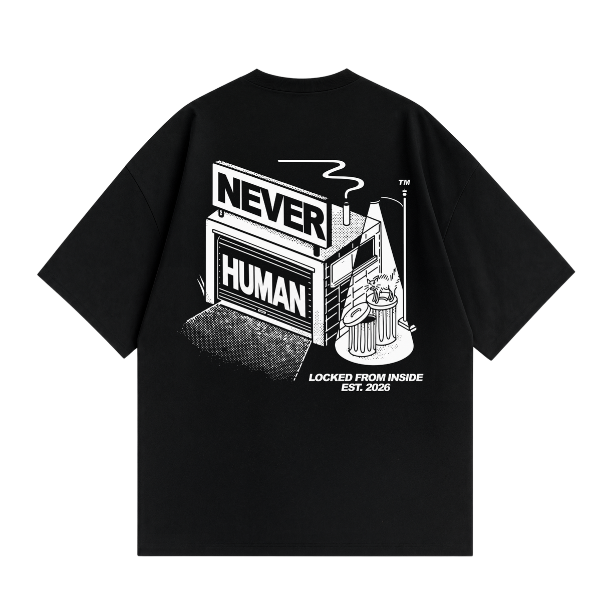 Never Human locked from inside tee, back
