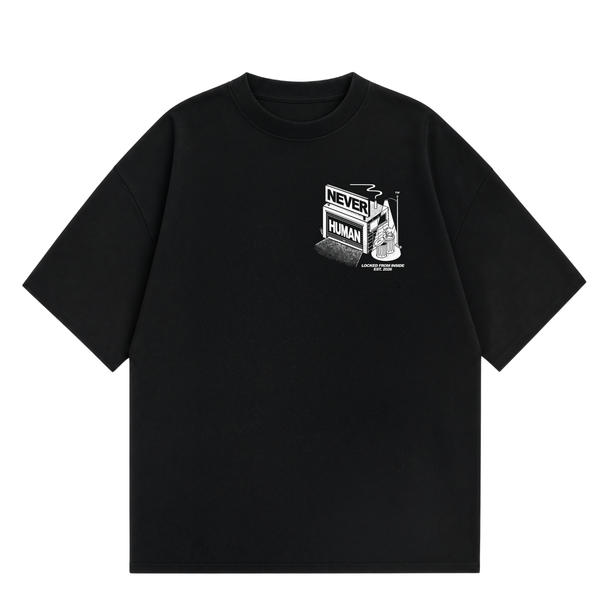 Never Human locked from inside tee, front