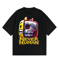 Never Human mask off tee, front