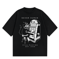 Never Human still playing tee, front