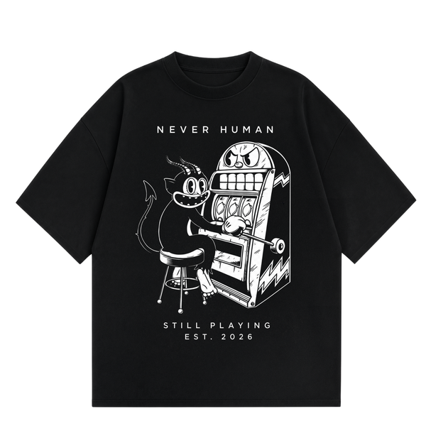 Never Human still playing tee, front