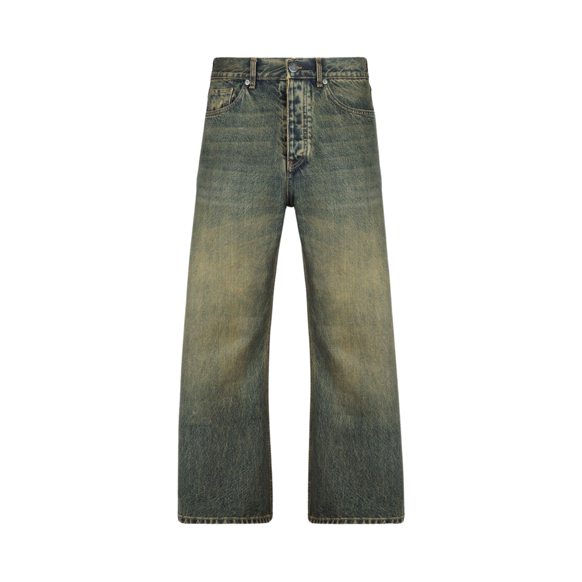 Never Human storm blue loose fit jeans, front