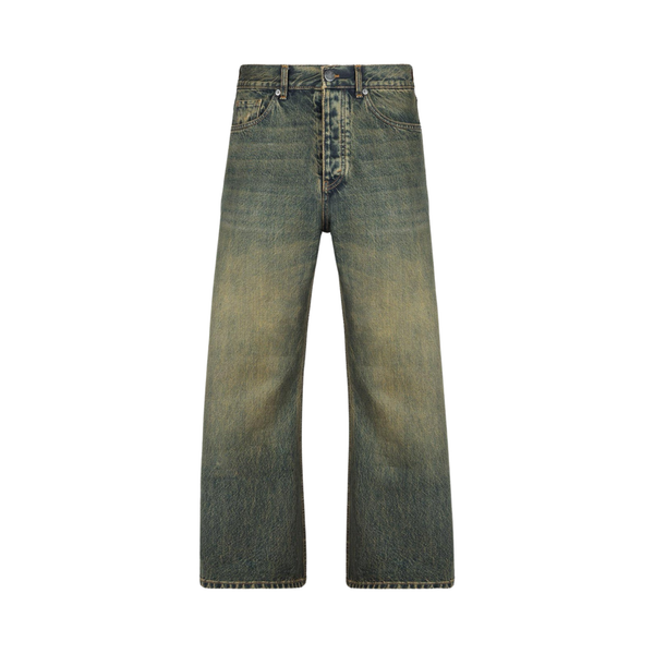 Never Human storm blue loose fit jeans, front