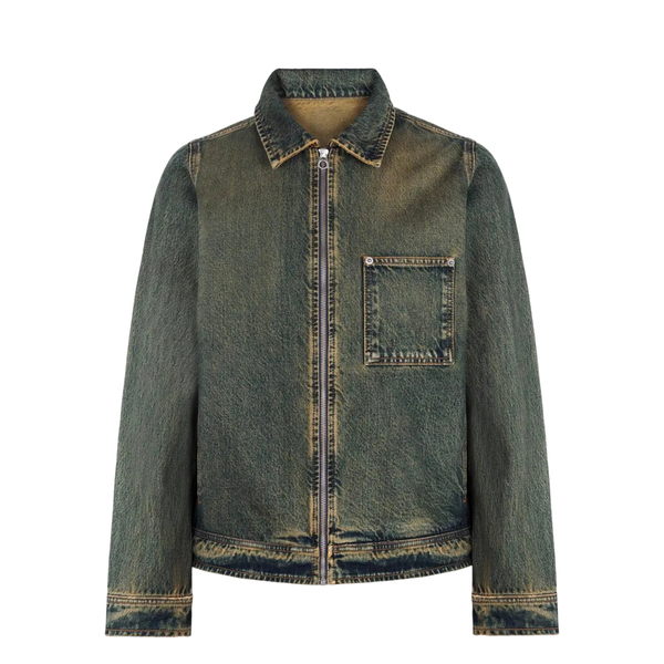 Never Human storm blue relaxed denim jacket, front