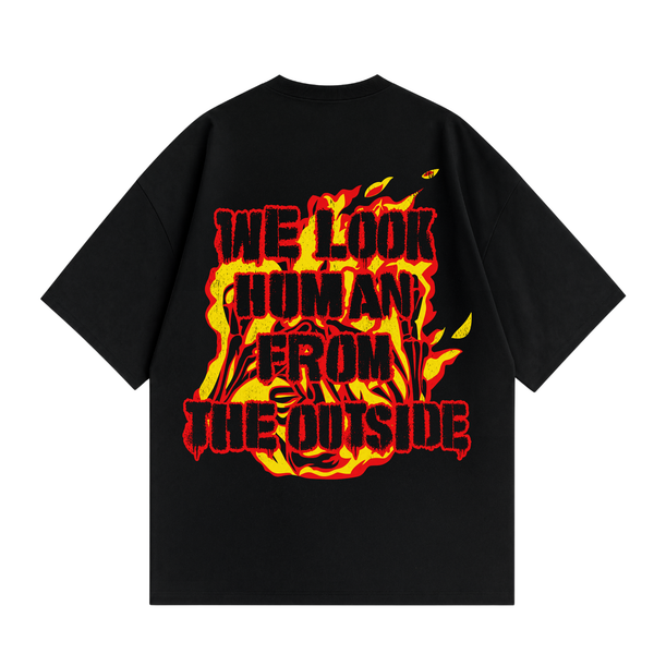 Never Human we look human from the outside tee, back